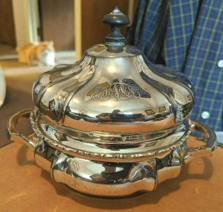 Meridan B Co Silver Plate Covered Butter Dish Sauce Bowl Acorn Dome C1870 