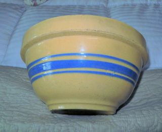 Antique Hull 421 Yellow Ware 9 Mixing Bowl Cobalt Blue Bands/stripes Usa