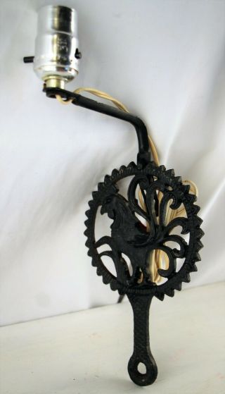 Vintage Collectible Black Cast Iron Rooster Wall Mount Lamp Light Kitchen