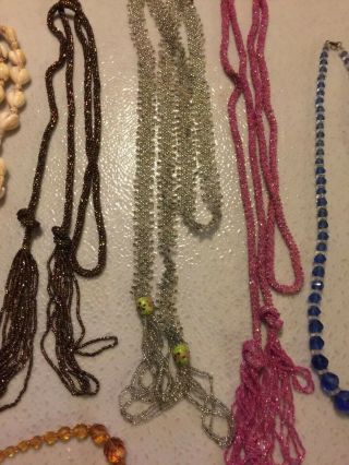 3 Antique Tiny Beaded Flapper Necklace With Tassels