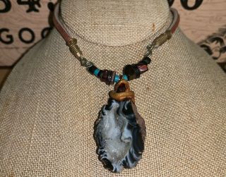 Antique Agate Geode Necklace Hand Made Primitive Art Active