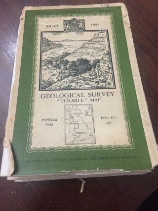 1948 Vintage Linen Colour Map Geological Survey Ten Mile Of Great Britain