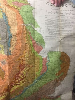 1948 Vintage Linen Colour Map Geological Survey Ten Mile Of Great Britain 2