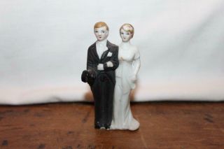 Vintage Porcelain Bride And Groom Cake Topper 3 " Tall