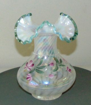 Pretty Fenton Glass White Opalescent Vase Azalea Dianna Barbour