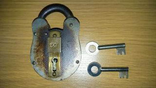 Vintage Steel & Brass Padlock Secure Lever With 2 Keys