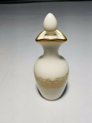 Vintage Lenox Small Corked Bottle Ivory With Gold Trim & Flowers