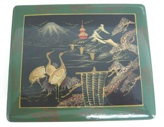 Antique Japanese Hand Painted Scenic Lacquered Wooden Box