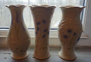Lenox Set Of 3 Classic Floral Bud Vases 5 " Ivory Blue