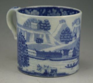 Antique Pottery Pearlware Blue Transfer Minton Table Mountain Coffee Can 1825 2