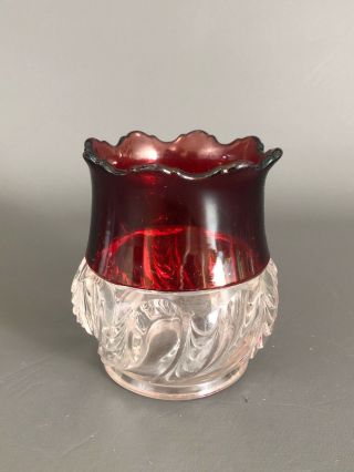 Antique Clear Pressed Glass / Ruby Stain Spoon Holder 1890s