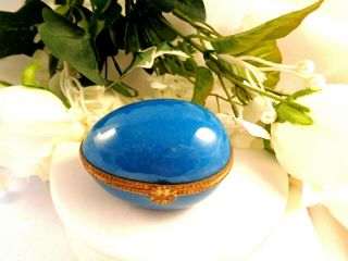 Limoges France Turquoise Egg Shape Trinket Ring Pill Box
