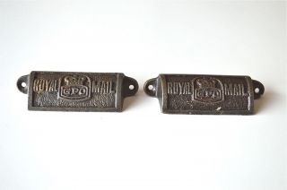Pair Vintage Cast Iron Royal Mail Gpo Drawer Pull Handle Chest Post Office Gpo
