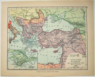 Vintage Longmans Map Of Southeastern Europe And Asia Minor In 1856.  Antique