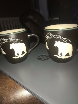 Bass Pro Shops Bear Coffee Mug Cup Set Of 2 Black/cream