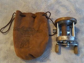 Old Vintage Pflueger Supreme Reel In Leather Pouch