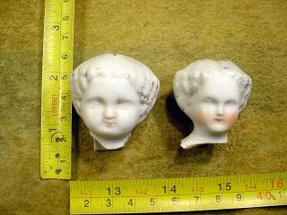 2 X Excavated Vintage Victorian Faded Painted Doll Head Hertwig Age 1860 12954