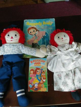 Vintage Raggedy Ann & Andy 16 " Dolls & 1976 Golden Book Hardcover