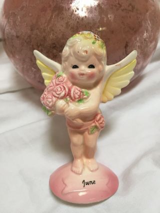 Vintage Enesco June - Angel Of The Month Figurine Holding Rose Bouquet