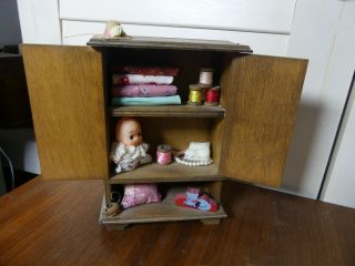 Vintage Miniature Dollhouse Cabinet Sewing Craft Room Decor Wooden