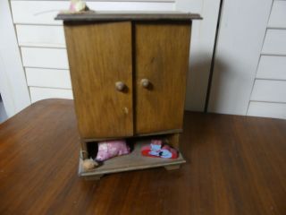 Vintage Miniature Dollhouse Cabinet Sewing Craft Room Decor Wooden 2