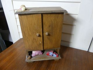 Vintage Miniature Dollhouse Cabinet Sewing Craft Room Decor Wooden 3