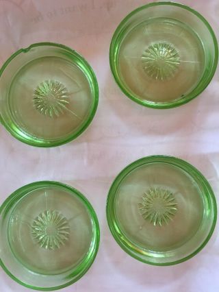 Vintage Antique Green Federal Glass Depression Glass Coasters Set Of 4 Sunburst?