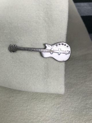 Swank Guitar Tie Clasp 1 5/8 " Silver Vintage From The 60 