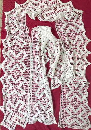 Two Vintage Hand Crochet Lace Long Pelmet Lengths