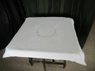 Pretty Tablecloth - White Cotton With Embroidery/crochet Decoration