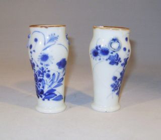 Pair Antique Chinese Blue & White Porcelain Vases: Brown Rims: 9 Cm High A/f