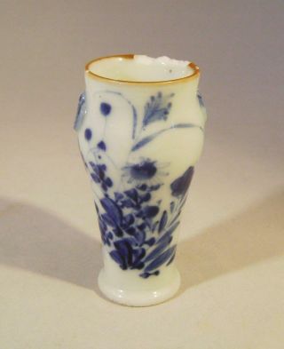 Pair Antique Chinese Blue & White Porcelain Vases: Brown Rims: 9 cm high A/F 5