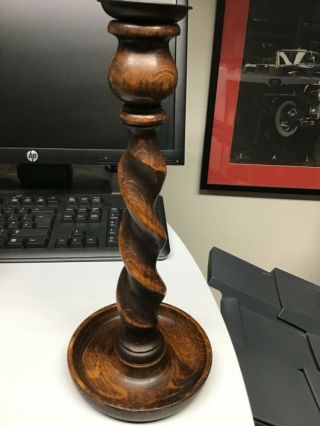 Antique Dark Wooden Ornate Barley Twist Candlestick 11.  75 In Tall 5in At Base