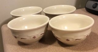 Longaberger Pottery 4 1/4 Small Fruit Dessert Bowls 4 Of Set Woven Tradition Red