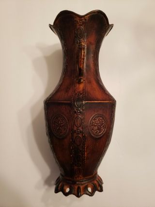 Vintage Antique Style Bronze Finish Metal Double - Handled 6 - Sided Vase 13 