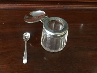 Salt Or Mustard Pot With Epns Lid And Mappin & Webb Silver Plated Spoon
