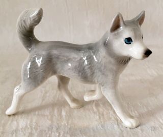 Vintage Siberian Husky - Alaskan Malamute Blue Eyed Ceramic Dog Figurine