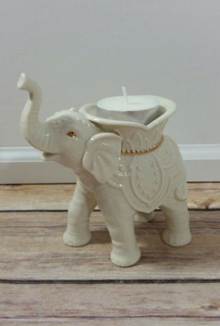 Lenox Porcelain Bone & 24 Karat Gold Elephant Tealight Candle Holder & Candle