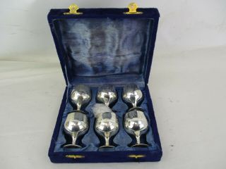 Set Of Six Vintage Epns Miniature Goblets In Case