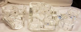 Partylite Clear Crystal Castle Tealight Candle Holders Tealights 3 Piece Display
