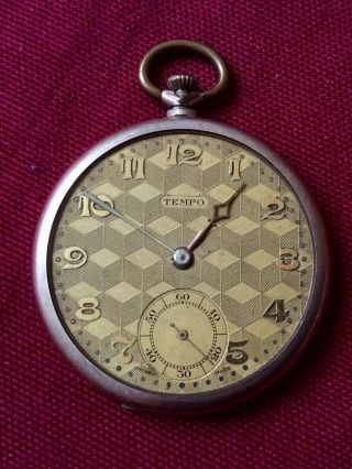 Antique Tempo Swiss 15 Jewels Pocket Watch,  Rolled Gold Case,  Ornate Dial,  Ornate