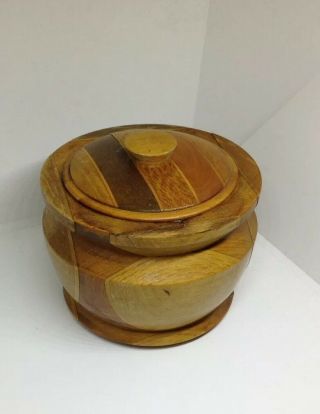 Vintage Wooden Trinket Pot Made From Various Zealand Native Woods