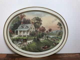 Currier And Ives Vintage Metal Oval Tray The American Homestead Summer 12x14