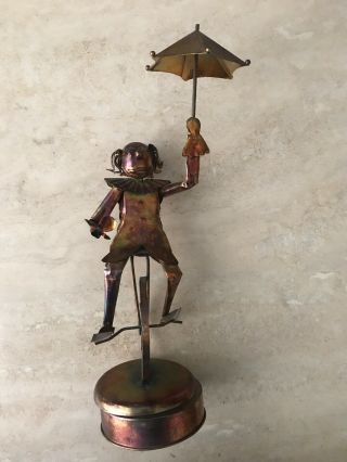 Vintage Brass Unicycle Clown With Umbrella Music Box Plays “send In The Clown”