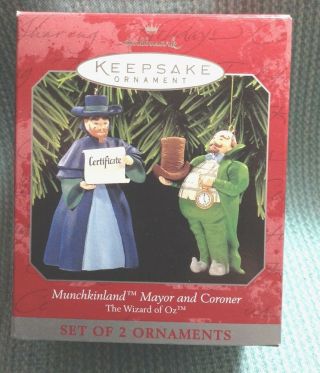 1998 Hallmark Wizard Of Oz Munchkinland Mayor & Coroner Ornaments Still