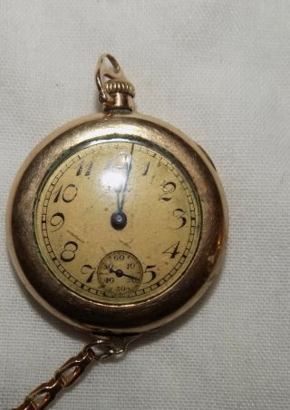Antique Elgin Ladies Gold Pocket Watch / Wrist Band WADSWORTH 10K GOLD FILLED 2
