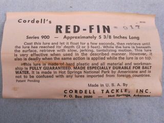 Vintage Fishing Lure Cordell Red - Fin No.  917 With Box 4