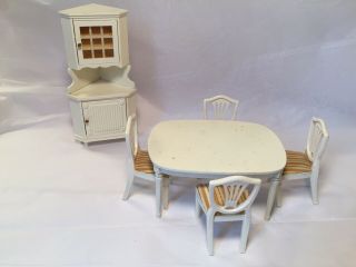 Vintage Lundby Dollhouse Dining Room Royal.  Table,  Chairs & Corner Cabinet Hutch