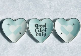 3 Mini Decorative Heart Shape Ceramic Plate Trays - Good Vibes Only - Jt Rose