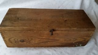 Vintage Small Pine Wooden Box With Hinged Lid & Hook & Eye Closure